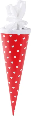 Produktbild von Geschenktüte Lackkarton mit Filzverschluss 35 cm rot weiß Goldbuch Herzen