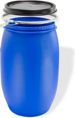 Imagen del producto de Barril/tanque de plástico con tapa y boca ancha, de 120 litros, color azul