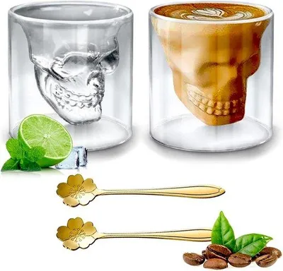 Productafbeelding van Dubbelwandige Halloween-glazen met schedelmotief - set van 2