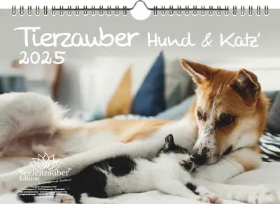 Produktbild von Tierzauber Hund und Katz' DIN A4 Kalender für 2025 Hunde und Katzen und ihre Freundschaften - Seelenzauber