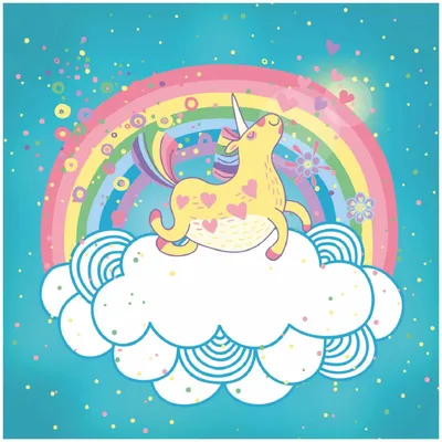 Produktbild von Wallario Memoboard Magnettafel aus Glas, Größe 50 x 50 cm, Motiv Lustiges Einhorn auf einer Wolke vor Regenbogen