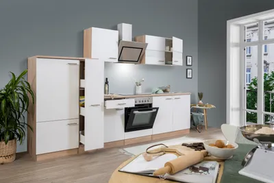 Produktbild von Küche Küchenzeile Leerblock Einbauküche Eiche Weiß Merle 300 cm Respekta