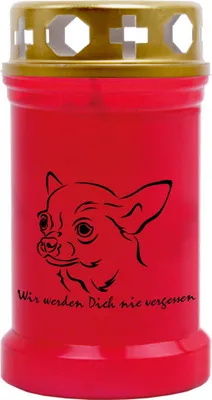 Produktbild von Grabkerze Rot, Brenndauer: 40 Stunden, Motiv: Chihuahua