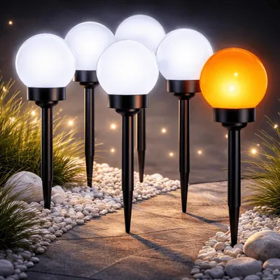 Produktbild von 6 LED Solarleuchten Flammeneffekt Solar Kugel Lampen Garten Leuchten Ø15cm 43cm