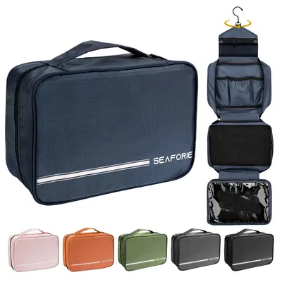 Produktbild von Hängender Kulturbeutel Waschtasche Kosmetiktasche - 28,5 x 19,3 x 12,3 cm - Wasserdicht - 4 Fächer - Dunkelblau