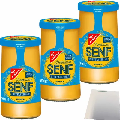 Produktbild von Gut & Günstig Delikatess-Senf mittelscharf 3er Pack (3x250ml Glas) + usy Block