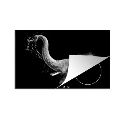 Produktbild von KitchenYeah© Herdabdeckplatte Porträt - Elefant - Tiere - Schwarz und weiß , 80x52cm, Küche Deko, Glaskeramikkochfeld Herdabdeckung, Abdeckplatte fùr Kochfeld