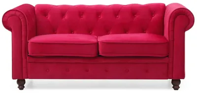 Image de MENZZO Grand canapé 2 places Chesterfield Velours Rouge