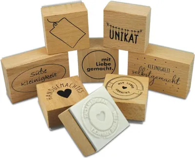 Produktbild von Meyco Holz Stempelset 8tlg "Selbstgemacht" - 4x4 / 6,2x4 cm