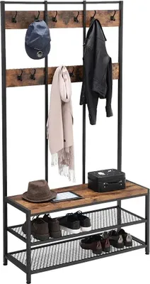 Produktbild von Kleiderständer XL - Industrie-Look - 12 Haken - 100x186x40 cm - vintage braun