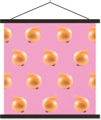 Produktbild von MuchoWow® Textilposter Gemüse - Zwiebeln - Rosa 60x60 cm mit schwarzem Rahmen - Posteraufhänger