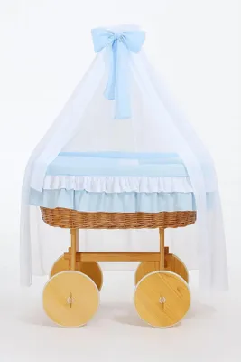 Obrázek produktu pro Bellamy Dětská postýlka Deluxe MY SWEET BABY Přírodní Modrá s Baldachýnem a Prémiovou Matrací
