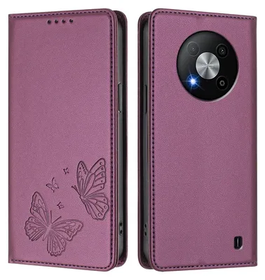 Produktbild von Lederhülle für ZTE Blade A73 5G, Schmetterling Prägung Leder Brieftasche Schutzhülle mit Ständer Lila