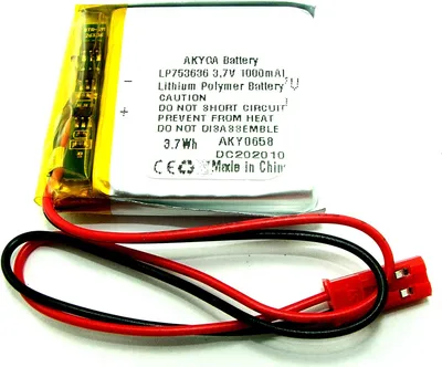 Immagine prodotto di Batteria Li-Polimeri, 1000mAh, 3,7V, connettore JST-2, tipo T3, dimensioni 7,5x36x36