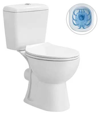 Immagine prodotto di WC combinato Dure, senza bordo (rimless) - scarico completo + sedile in PP - bianco lucido - 72x36,5 cm