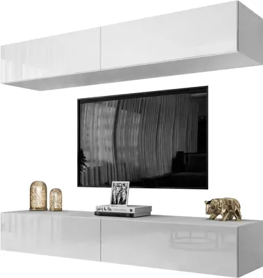 Produktbild von Wohnwand COLETTE Weiß / Weiß hochglanzmit LED Beleuchtung