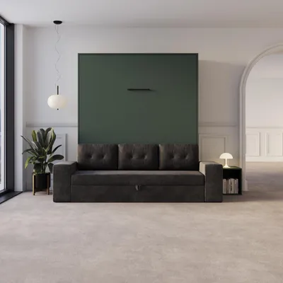 Produktbild von Schrankbett M3 160x200 (Tiefe 55cm) Vertikal Steingrün inkl.SOFA Anthrazit