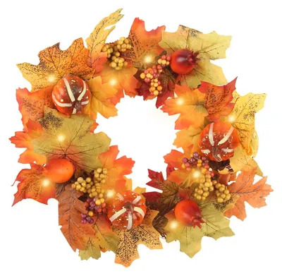 Herbstkranz 35 cm mit Kürbis, Beeren, Ahornblättern
