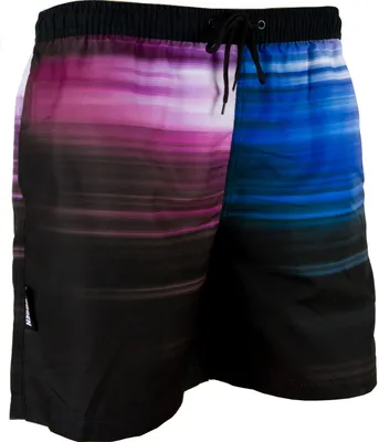 Produktbild von GUGGEN MOUNTAIN Badehose für Herren Schnelltrocknende Badeshorts 2535 mit Kordelzug Beachshorts Boardshorts Schwimmhose Männer blau lila schwarz gestreift Farbe Gestreift L