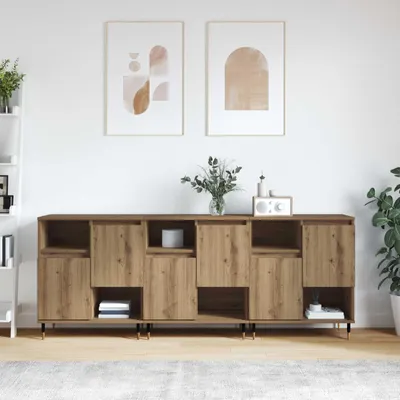 Image de vidaXL, ensemble de 3 meubles de rangement, style artisanal, finition chêne