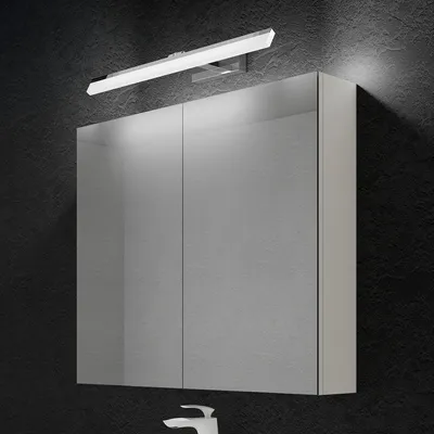 Produktbild von doporro Spiegelschrank Wandschrank in matt weiß 80x70 cm Hängeschrank Aufbewahrungsschrank mit LED Spiegelbeleuchtung 60cm (Chrom)