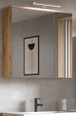 Produktbild von Badezimmer Spiegelschrank "Oderzo" Eiche Badschrank 3-türig Soft-Close und LED