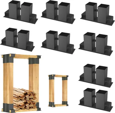 Obrázek produktu pro LARS360 8er Kaminholzstapelhilfe Schwarz Metall Holzstapelhilfe Gespritztes Eisen Holzstapelhalter Stabile Brennholz Stapelhilfen Gestell Holzwiegen Kaminholzhalter für Kaminholz Brennholzregal