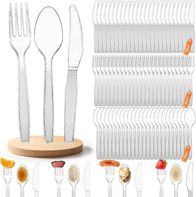 Produktbild von Besteckset 150-teilig, 50 Gabeln und 50 Löffel, Kunststoff, für Party