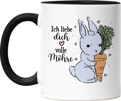 Produktbild von Ich Liebe Dich Volle Möhre Tasse Schwarz Hase Mit Karotte Süßes Geschenk Kaninchen Möhre