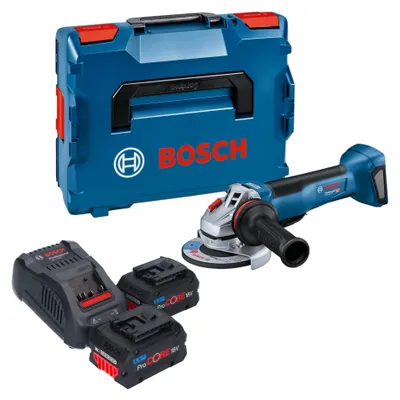 Obrázek produktu pro Bosch GWS 18V-10 P Professional akumulátorová úhlová bruska 18 V 125 mm bezkartáčová + 2x akumulátor ProCORE 5,5 Ah + nabíječka + L-Boxx
