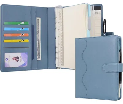 Productafbeelding van Dagboek met lijntjes, formaat A5, van Polyurethanleer, navulbaar, ringband, in de kleur nevelblauw