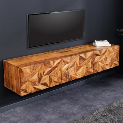 Produktbild von riess-ambiente Hängendes TV-Lowboard ALPINE 160cm braun gold Sheeshamholz Massivholz Metall stone finish
