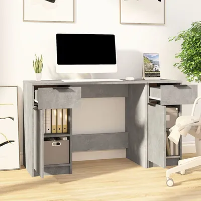 Immagine prodotto di The Living Store Scrivania con mobile laterale in legno grigio cemento