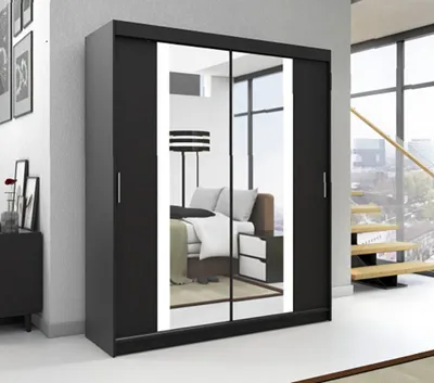 Productafbeelding van Schuifdeurenkast, 2 deuren. Moderne garderobe voor kleding. Verschillende kleuren (wit, zwart, sonoma). Kleerkast BRUNI, 180 cm