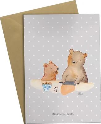 Produktbild von Mr. & Mrs. Panda babykarte Oma Backen - Grau Pastell - Geschenk, Muttertag, osterkarten, dankeskarten, osterkarte, Kochen, Omi, Bären, neujahrskarte, Bäckerei