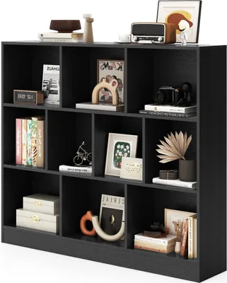 Immagine prodotto di KOMFOTTEU Scaffale 10 scomparti, scaffale a cubo aperto a 3 livelli, scaffale in piedi con protezione antiribaltamento, scaffale per ufficio, scaffale per giocattoli in legno (nero, 120 x 24 x 104 cm)
