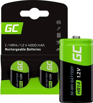 Produktbild von Green Cell 4000mAh 1.2V 2 Stck Vorgeladene NI-MH C-Akkus - Akkubatterien HR14 R14 Babyzellen (C), sofort einsatzbereit, Starke Leistung, geringe Selbstentladung, wiederaufladbare Akku Batterie