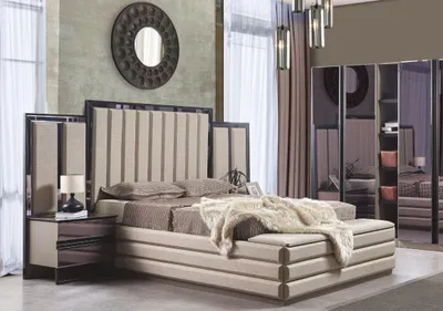 Image de Stilvoll Schlafzimmer Set Bett und 2x Nachttische Luxus Holzmöbel