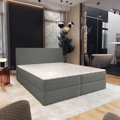 Produktbild von Masseno Boxspringbett PELLIO 180x200 cm Komplett-Set mit Bonell Matratze und Topper, Polsterbett mit Bettkästen -Grau, QUELLE 92