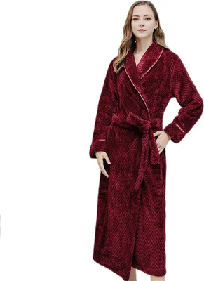 Produktbild von Winternachthemd für Paare, dickes Korallenvlies, warm, mit Schnürung, verstellbarem Gürtel, Umlegekragen, Taschen, gute Wasseraufnahme, mittellang, Damen-Homewear, Spa-Hotel-Bademantel