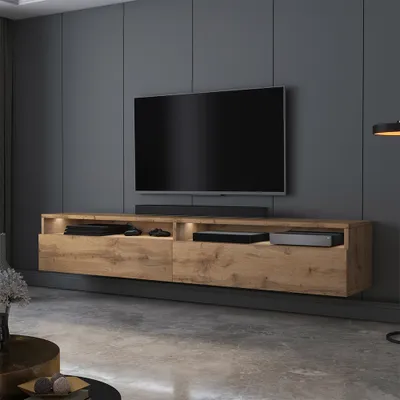Produktbild von Selsey TV-Schrank  REDNAW - modernes TV-Board in Wotan Eiche Matt mit LED, stehend / hängend, 180 cm breit