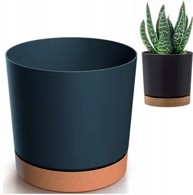 Produktbild von ANTHRAZIT BLUMENTOPF 11cm Topf mit Untersetzer SCHWARZ CLIC+DROP POLIERT PRODUKT