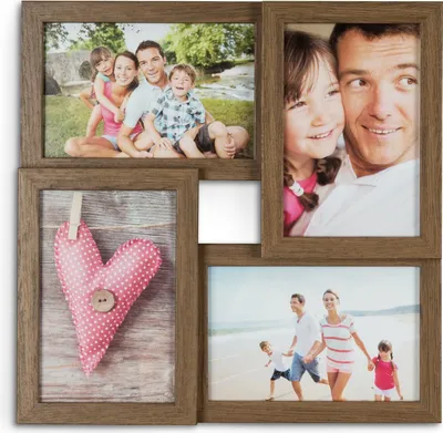 Produktbild von levandeo Bilderrahmen Collage 28x28cm 4 Fotos 10x15 Nussbaum MDF Holz Glas