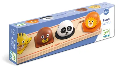 Produktbild von Djeco Ball'n'Co Holz-Sortierpuzzle mit Wildtiermotiv, 4 Teile, 25 x 8 cm