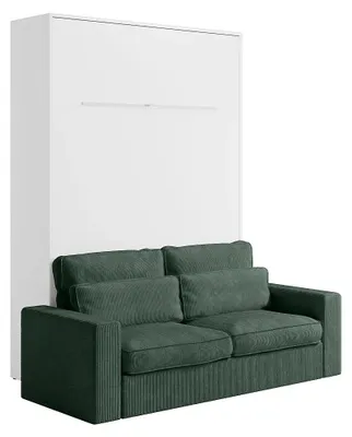 Produktbild von Schrankbett 160 x 200 cm - Manuelles vertikales Öffnungssystem - Mit LEDs - Weiß + Sofa Grün - RAPILI