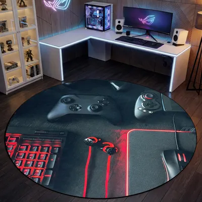 Obrázek produktu pro Herní koberec s konzolí a joystickem, černý, rozměry – 80 cm, kulatý