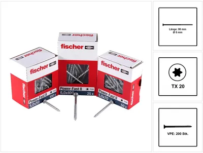 Zdjęcie produktu dla Fischer 670385, Śruba, Metal, Drewno, Ogólna użyteczność, Gwint częściowy, Łeb kopułkowy