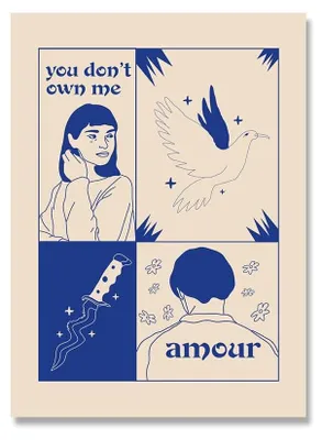 Produktbild von Poster Vintage Amour Wahrsagerin in Retro Stil Liebe macht Sie Blind in Blau als Deko Print ohne Rahmen · Motiv 6 · 21×30 cm