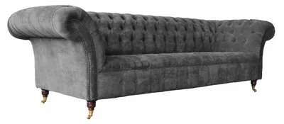 Produktbild von Chesterfield 3 Sitzer Couch Polster Sitz Textil Stoff Grau Couchen Sofa