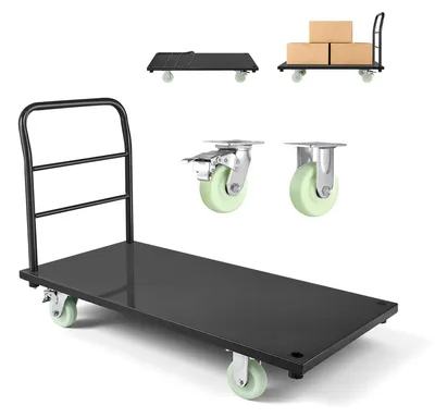 Immagine prodotto di Carrello a piattaforma Carrello - Carrello da magazzino pieghevole - Portata 907 kg - Quattro ruote girevoli - Maniglia pieghevole - Piattaforma antiscivolo - 1220×610×815 mm - Per magazzini e officine